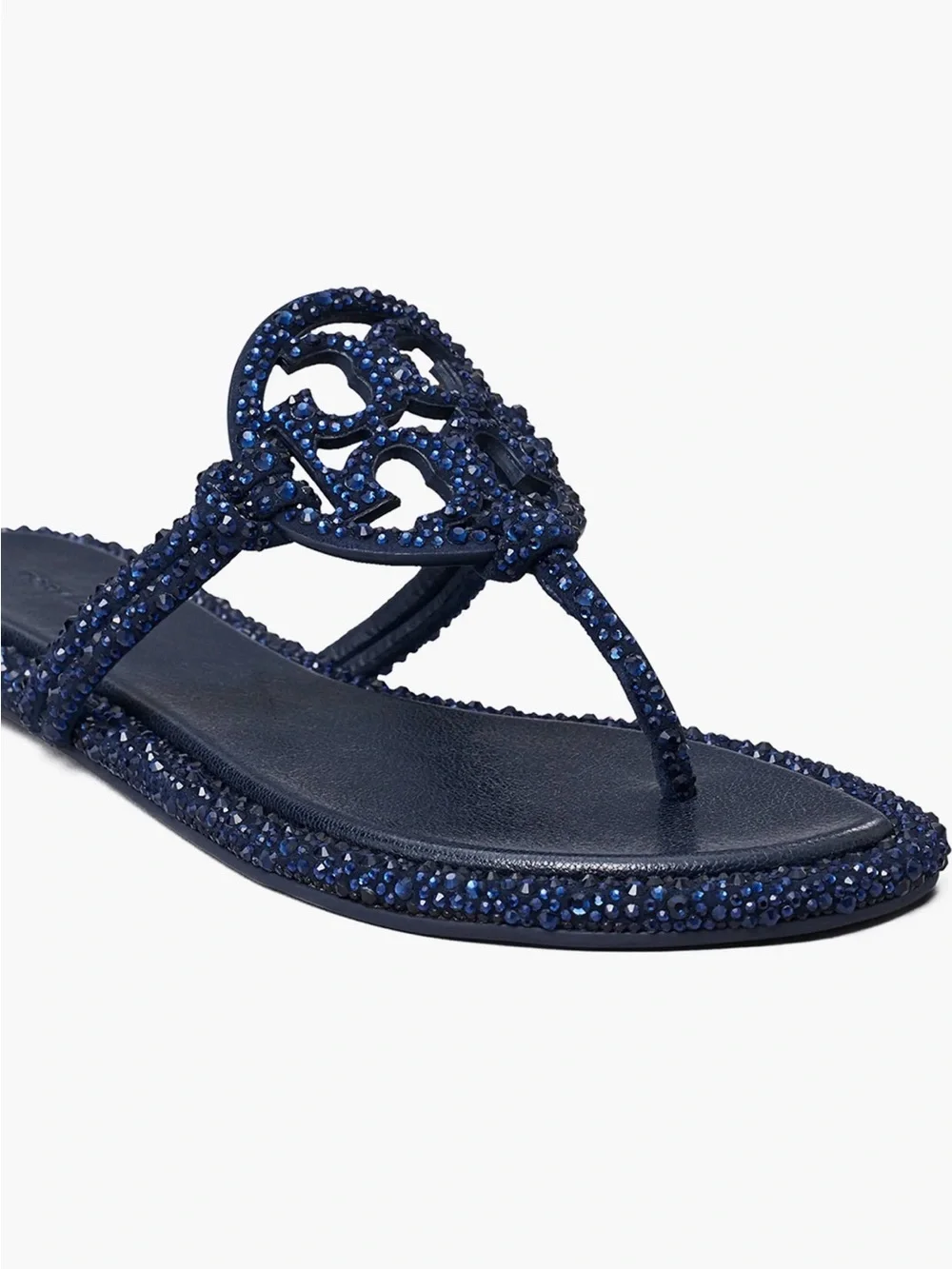 Tory Burch Miller Pave Knotted Crystal Flip Flop Perfect Navy NWOT